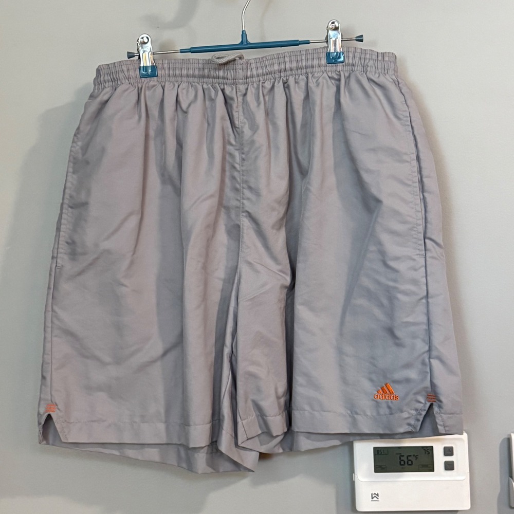 Adidas Men's XL Grey Athletic Shorts Nylon Polyester Blend Drawstring Waist